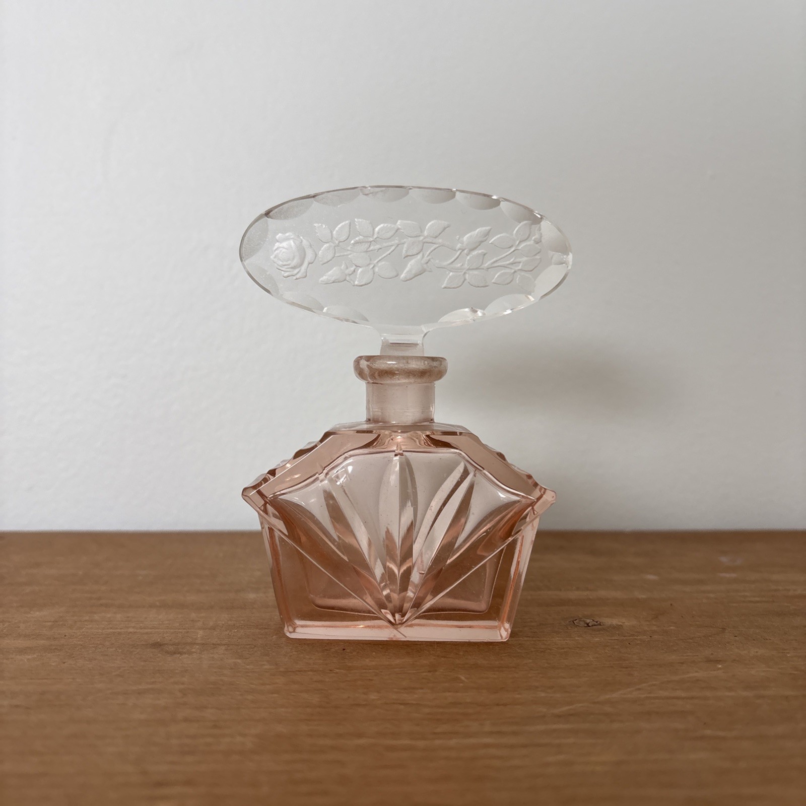 Vintage Art Deco Morlee Czech Pink Crystal Perfume Bottle Tall Stopper As Is