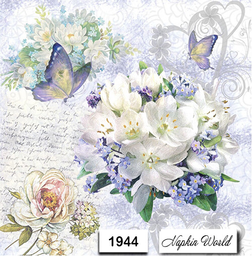 (1944) TWO Individual Paper LUNCHEON Decoupage Napkins - FLOWERS BUTTERFLIES (1944) TWO Individual Paper LUNCHEON Decoupage Napkins - FLOWERS BUTTERFLIES