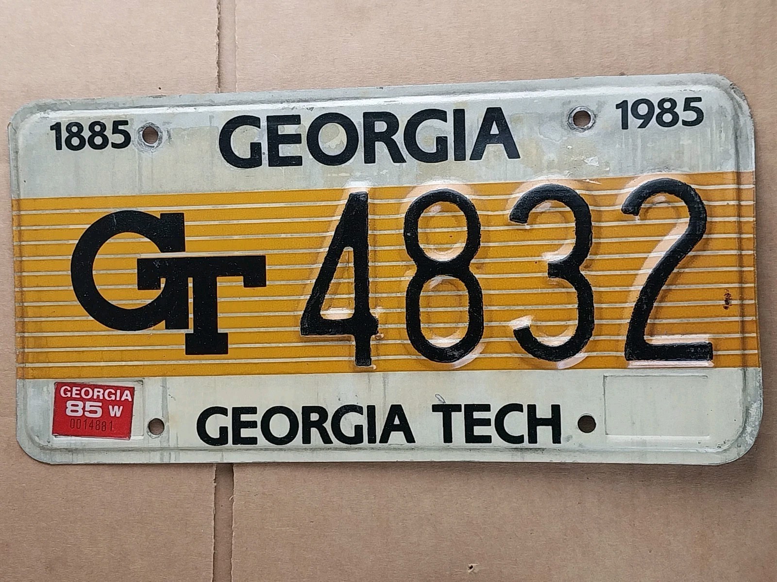 Vintage 1885 1985 Georgia Tech GT  License Plate 4832