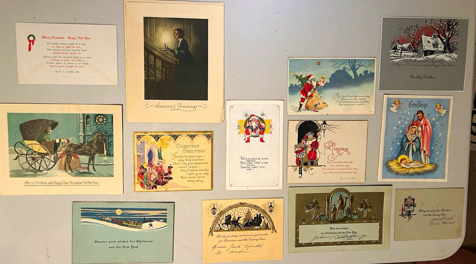Vintage Christmas Card Lot 1920s-1950s Art Deco Mid Century 13 cards