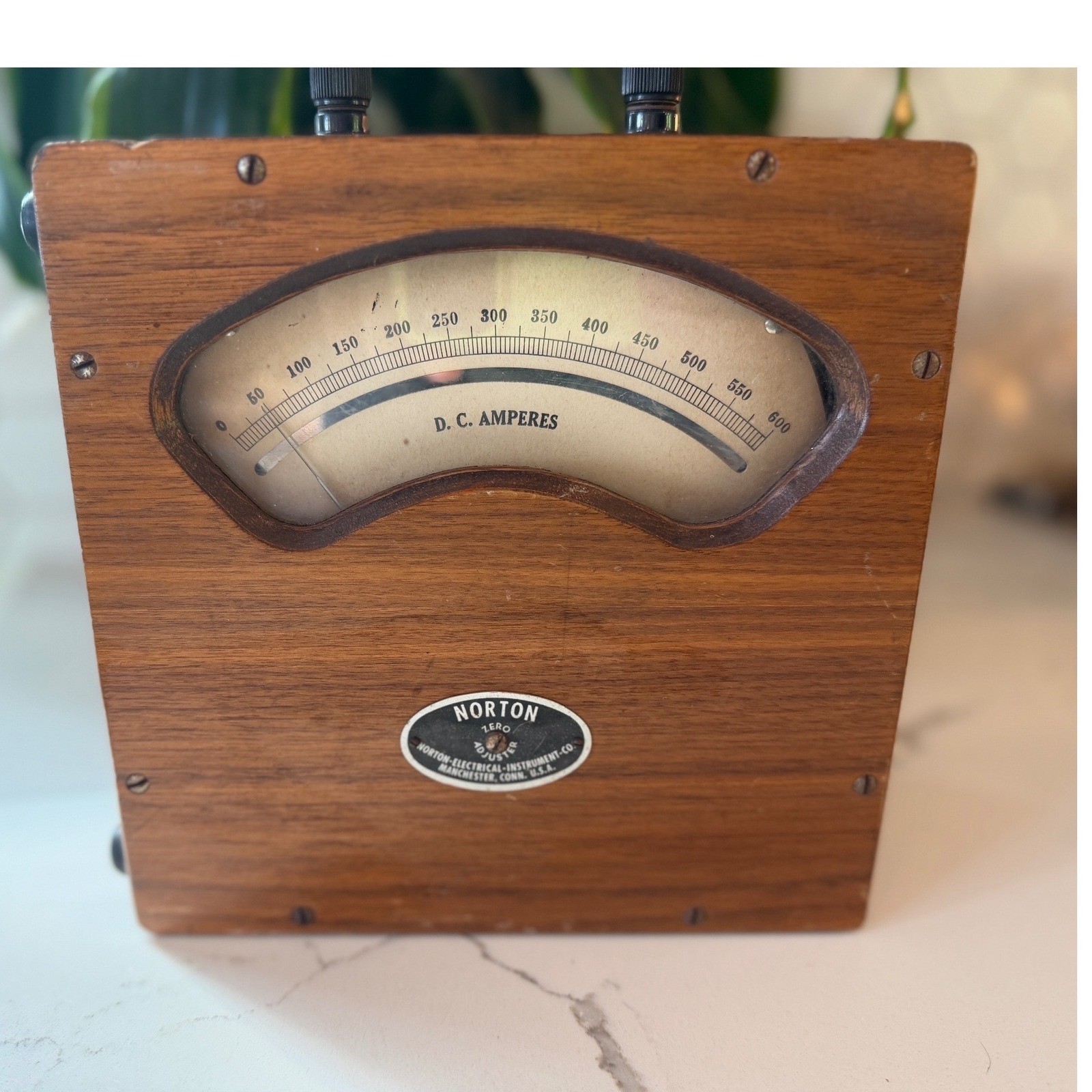 Norton Electrical Co DC Ammeter Vintage Wood Case Amp Meter 7x7x3.25