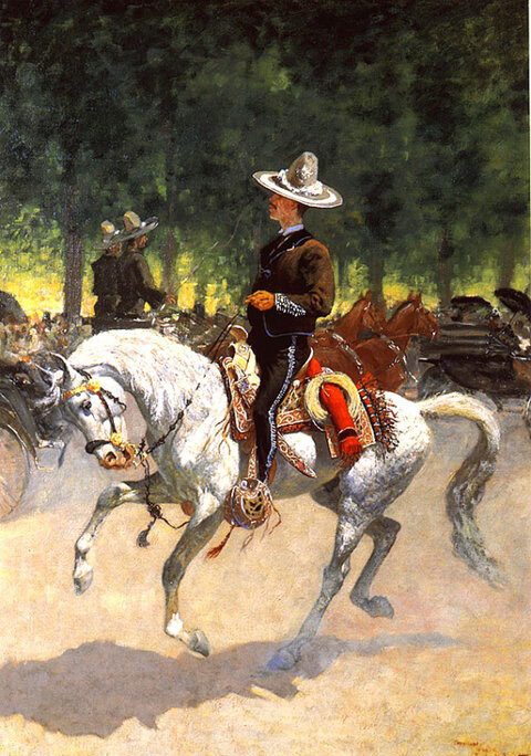 Oil painting Frederic Remington gentleman rider horseman horse man in landscape Oil painting Frederic Remington gentleman rider horseman horse man in landscape