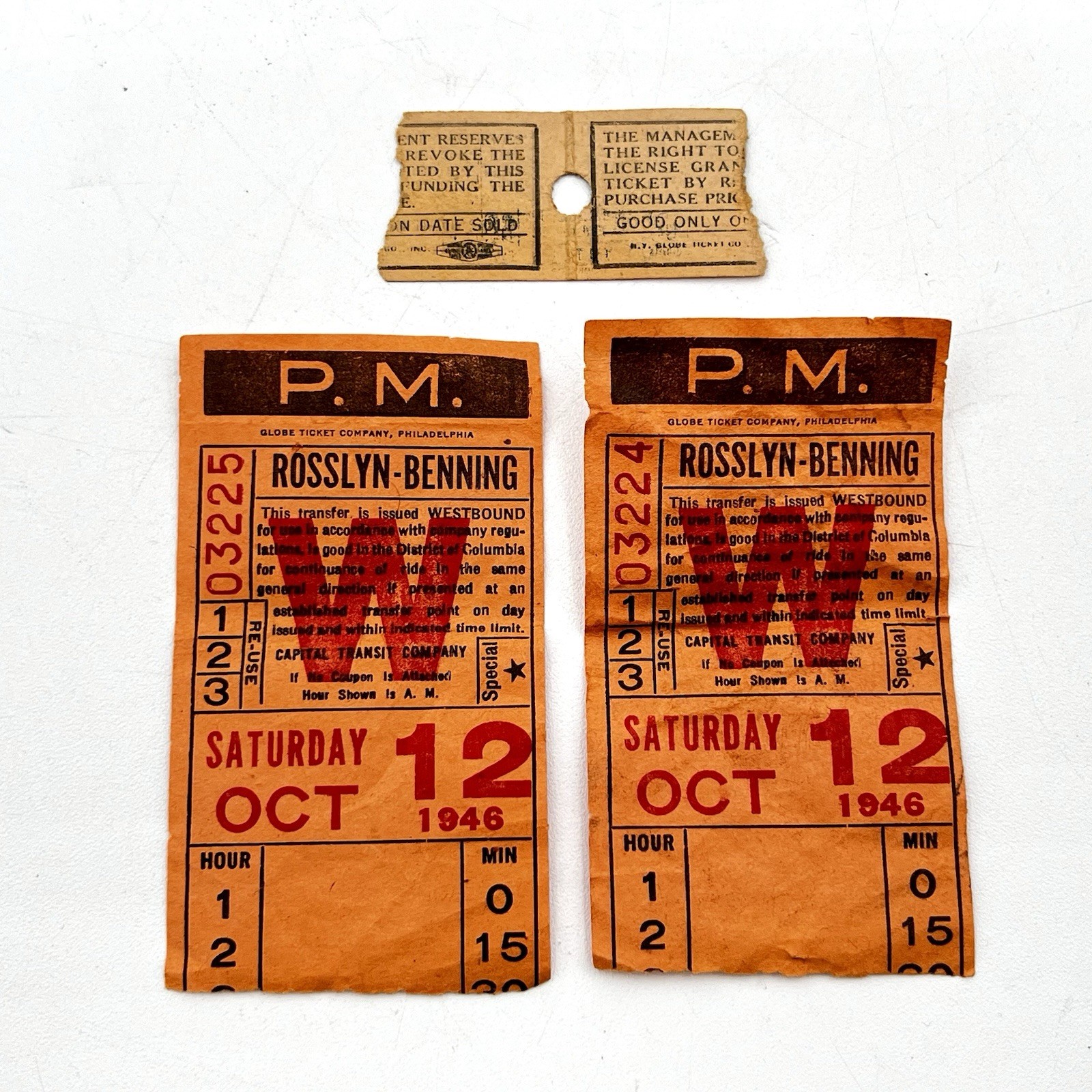 Vtg 1946 Globe Ticket Company Rosslyn-Benning Line & Pix Theatre DC Ticket Lot Vtg 1946 Globe Ticket Company Rosslyn-Benning Line & Pix Theatre DC Ticket Lot