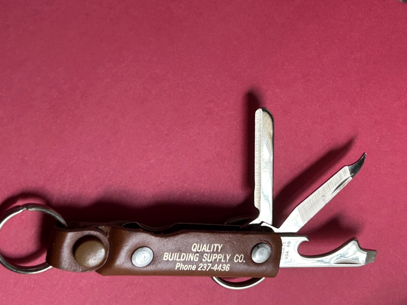 VTG BASSETT USA 80 LEATHER WRAPPED POCKECT KNIVE MULTI-TOOL BLADES KEYCHAIN-NEW