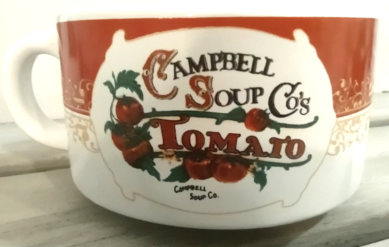 Campbell's Tomato Soup Mug Vintage Red White Gold Scrollwork Collectible Cup