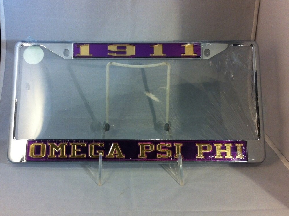 Omega Psi Phi Fraternity Founding Year License Plate Frame-Purple/Gold-New