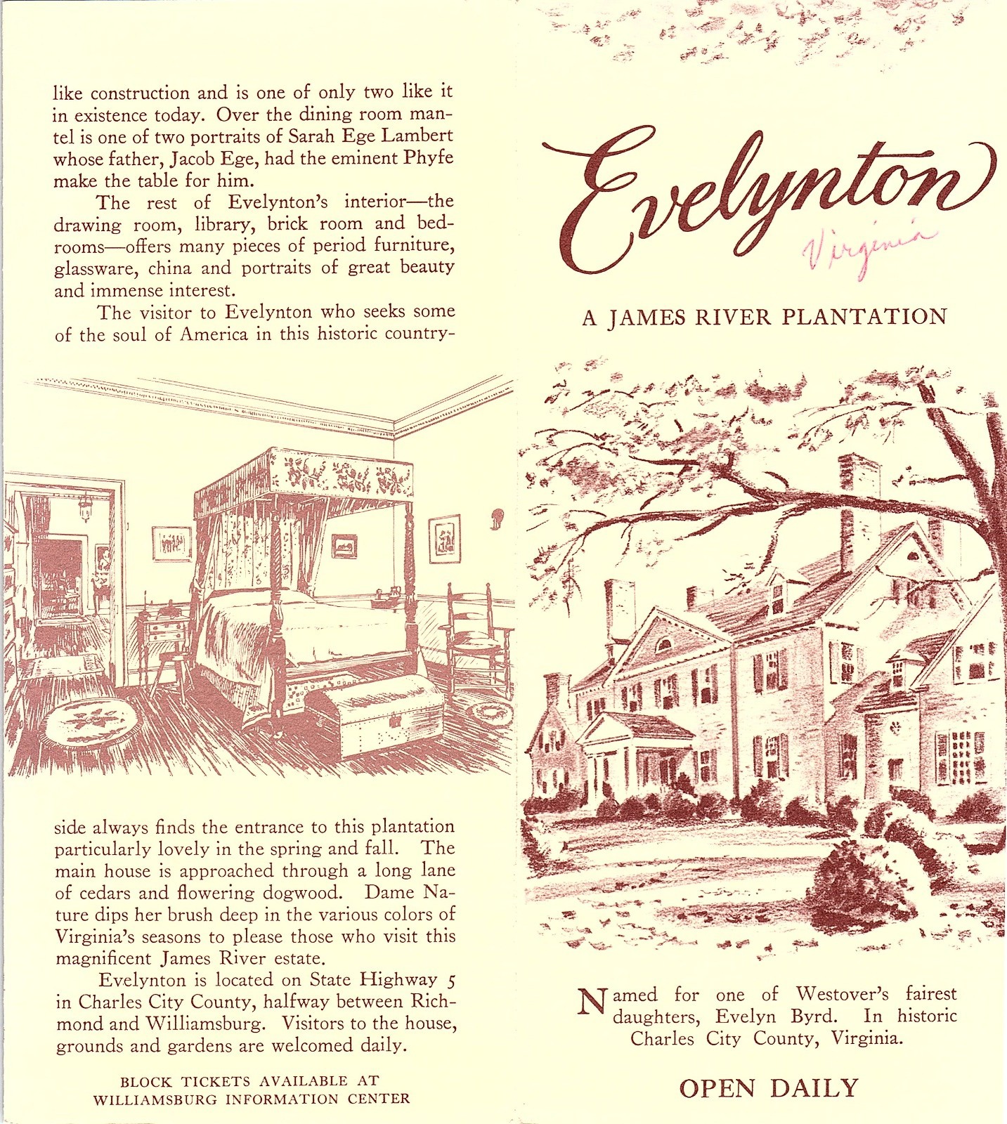 Evelynton A James River Plantation VA Vintage Travel Leaflet TL9 Evelynton A James River Plantation VA Vintage Travel Leaflet TL9