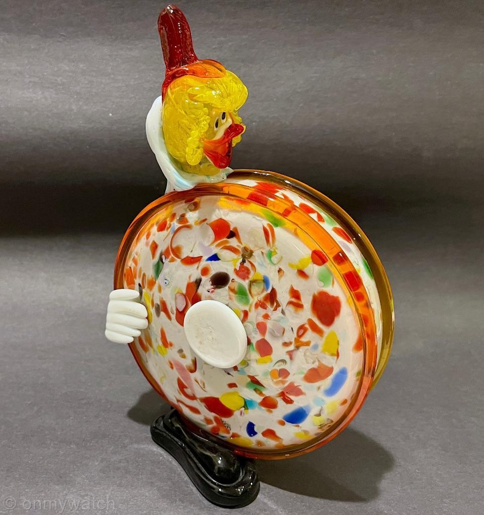 RARE X-LARGE Vtg Friendly Clown 🇮🇹 MURANO Italy ArT GLaSs BASS DRUM 10