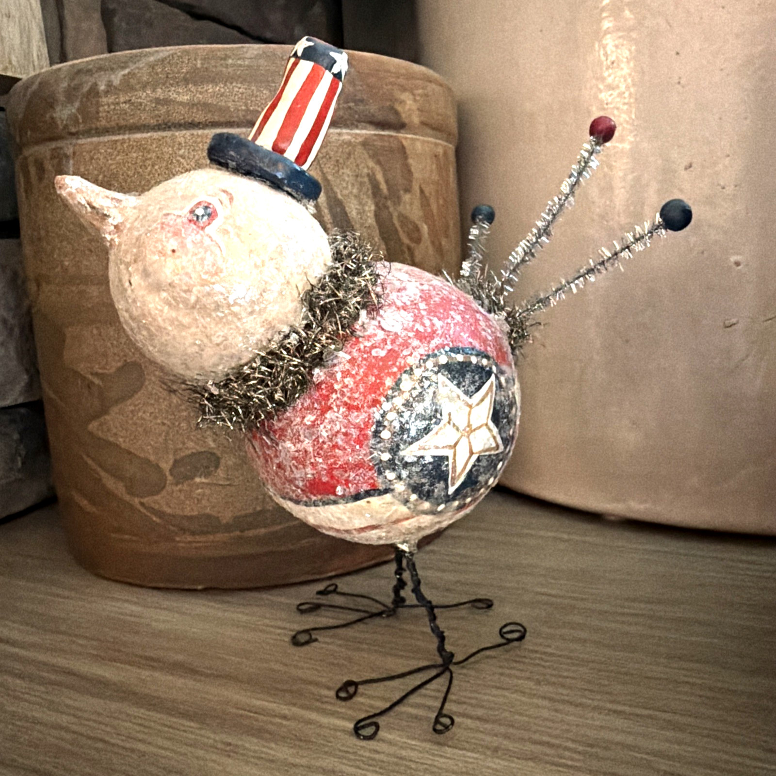 Johanna Parker Bethany Lowe Patriotic Bird Figurine Paper Mache Folk Art Johanna Parker Bethany Lowe Patriotic Bird Figurine Paper Mache Folk Art