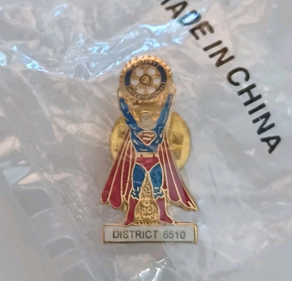 Rare Vintage NIP Superman Rotary International Lapel Pin District 6510 Rare Vintage NIP Superman Rotary International Lapel Pin District 6510