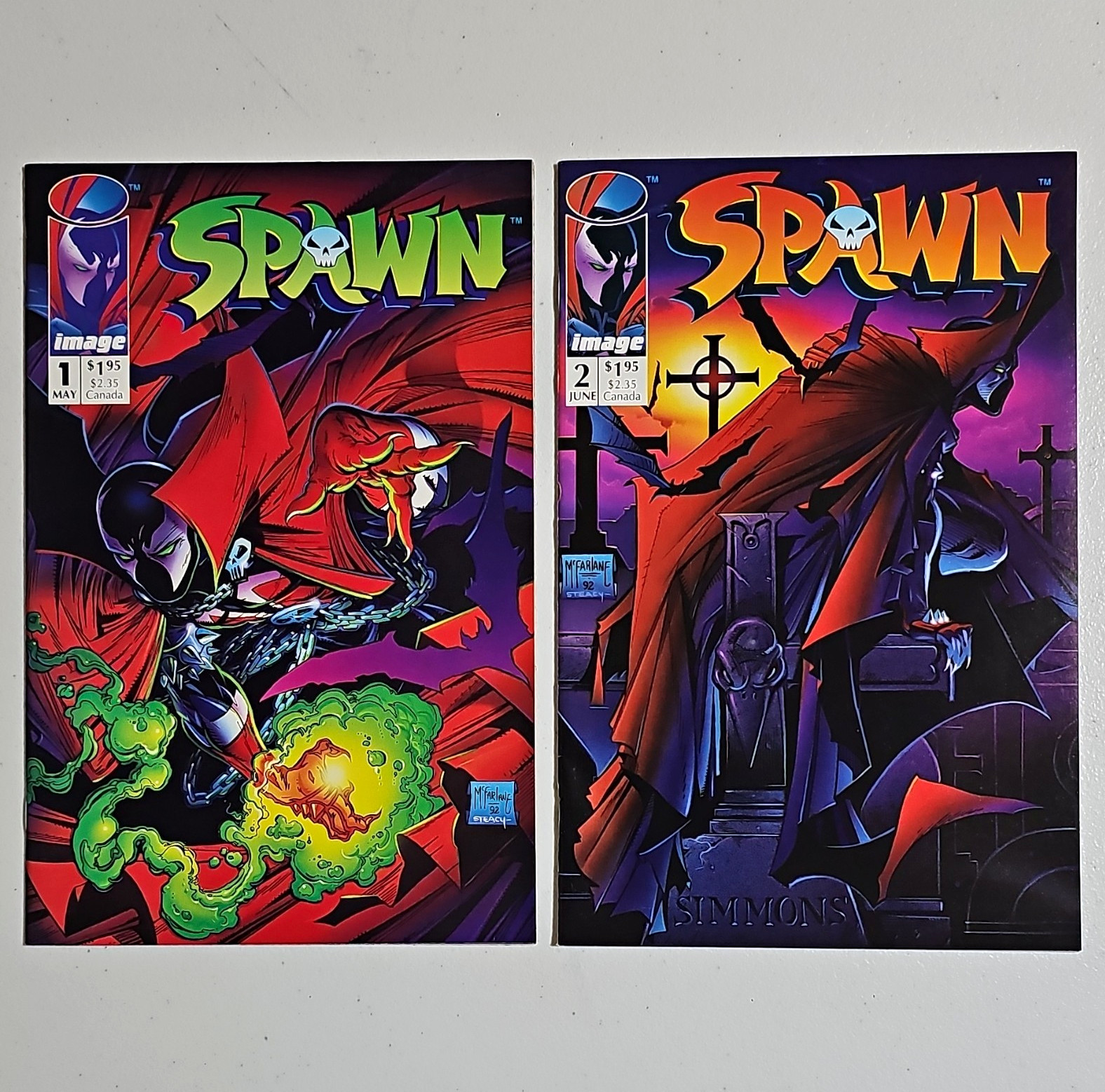 Spawn #1 & #2 (Image Comics 1992) Todd McFarlane Lot of 2 Very High Grade