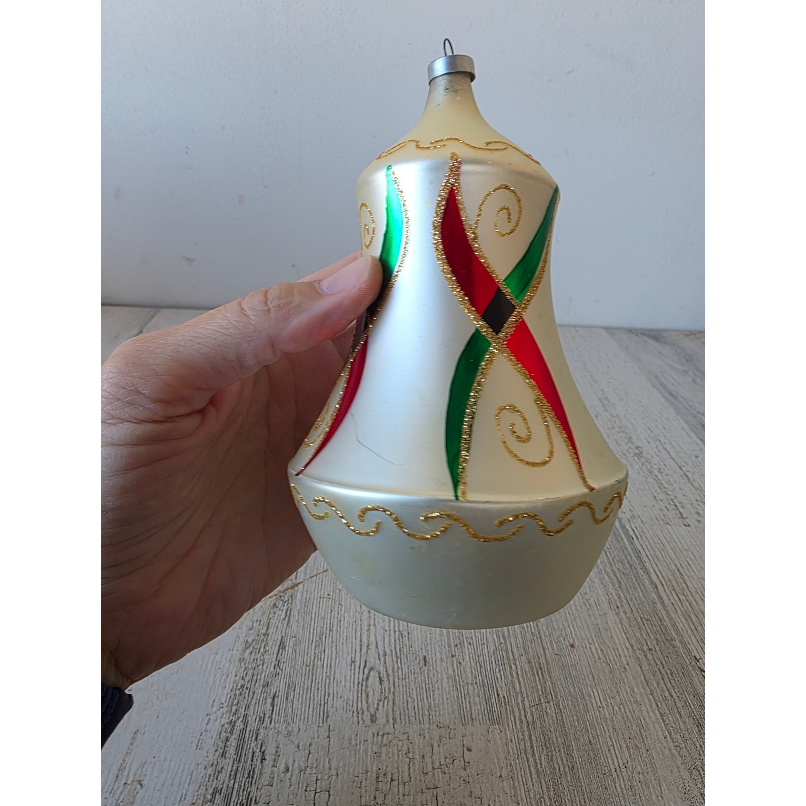 Vintage large glass Bell gold ornament Xmas tree