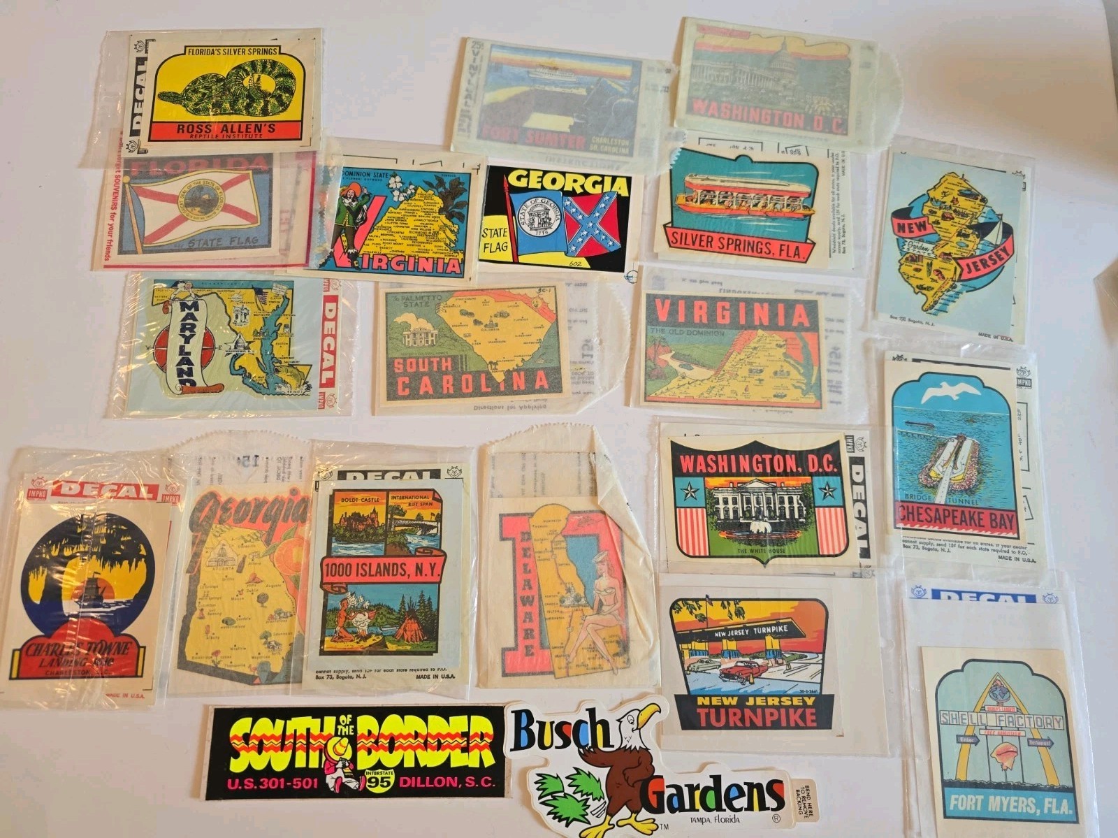 VTG 1950's Travel States Souvenir Decals Stickers Cheeky Roadside America Lot 21