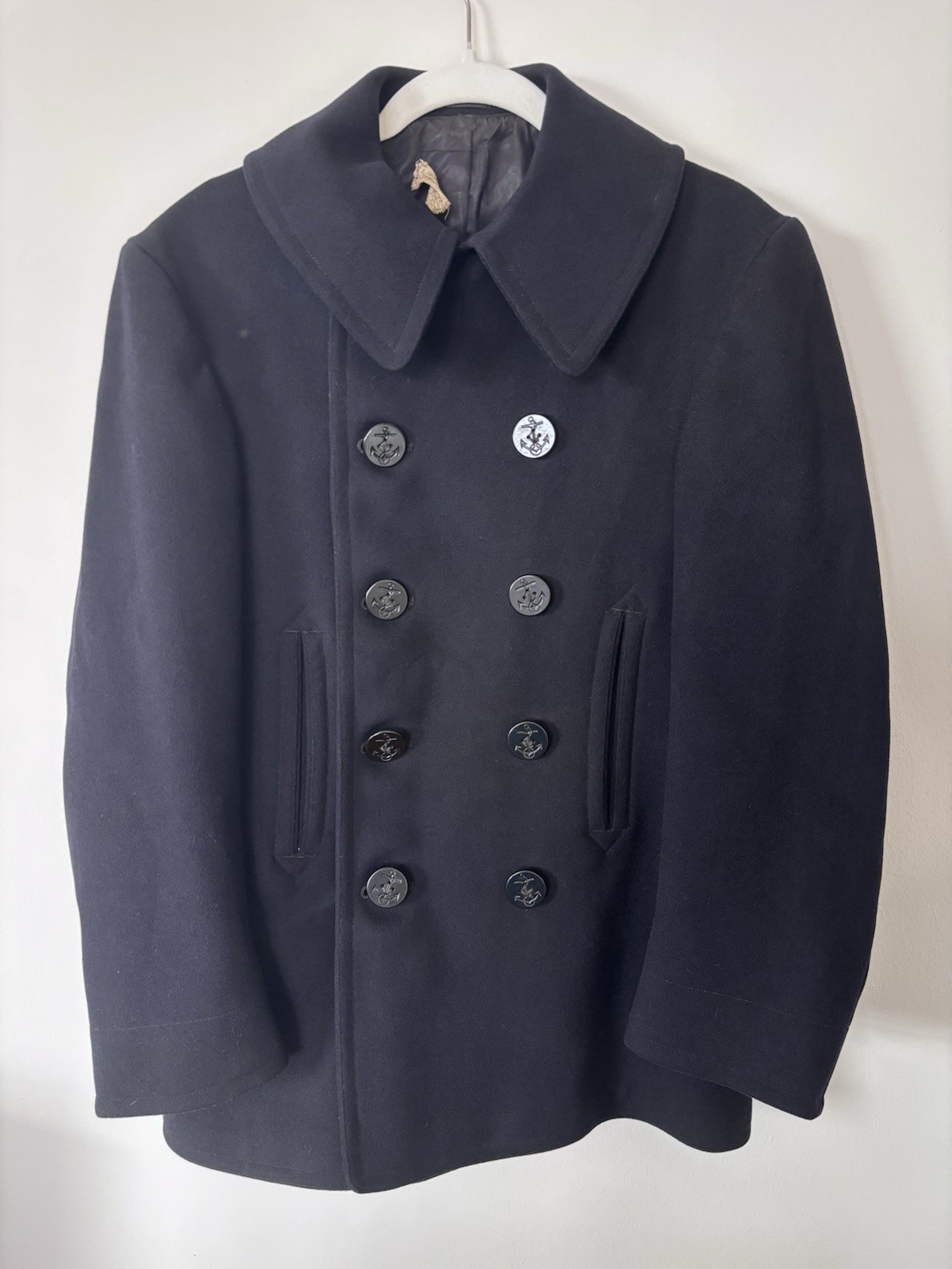 Vintage 1940s WWII US Navy 10-Button Wool Peacoat Corduroy Pockets Size 36
