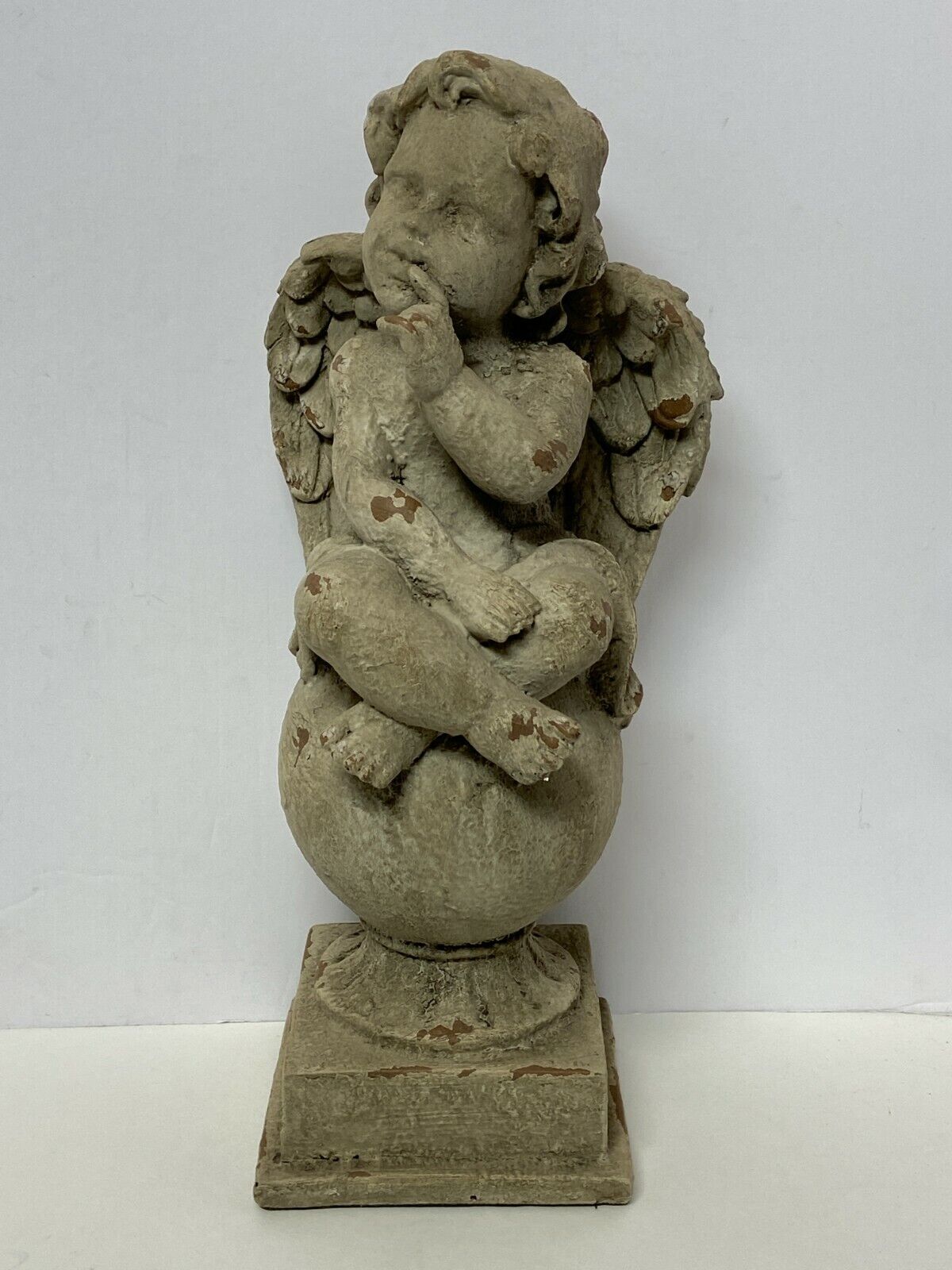 Cherub Angel Sitting Statue Sculpture Ceramic Stone-Look 13 inch Home Decor