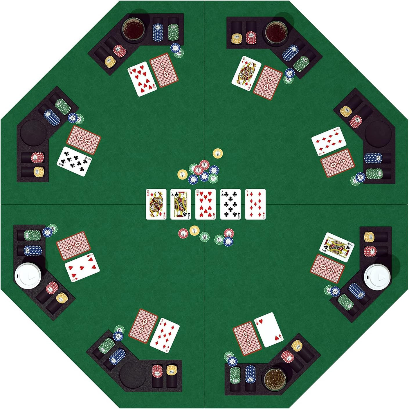 48 Inch Foldable Poker Table Top for 8 Players, Octagon Poker Table Topper with