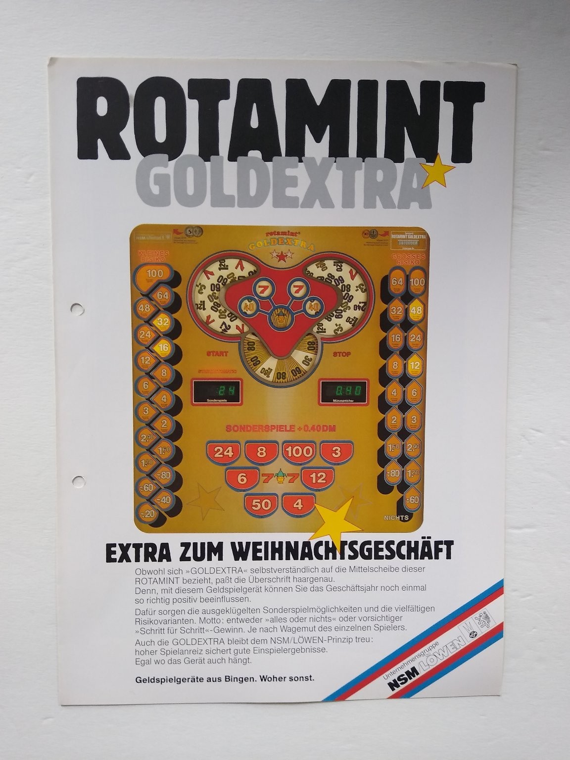 ROTAMINT GOLDEXTRA NSM LOWEN Slot Machine Brochure German 1970s Ephemera ROTAMINT GOLDEXTRA NSM LOWEN Slot Machine Brochure German 1970s Ephemera