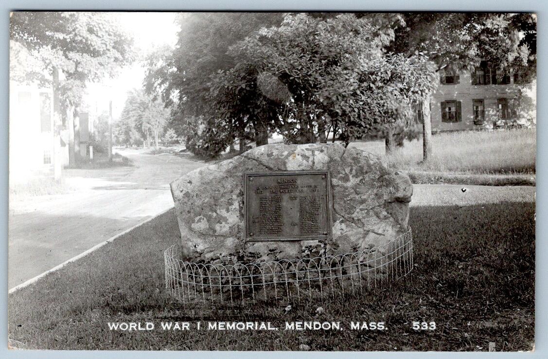1940-50's RPPC WWI MEMORIAL MENDON MASSACHUSETTS REAL PHOTO POSTCARD