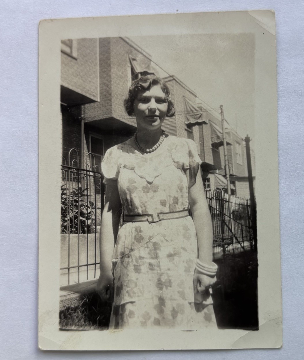 Vintage B&W Snapshot Photo 1930s Fashionable Woman in Fashionable Dress Art Deco
