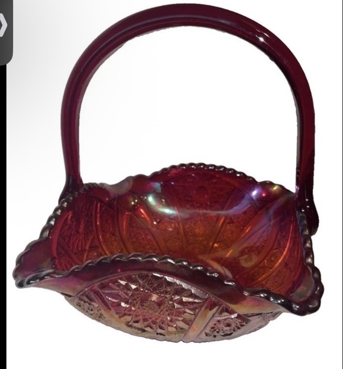 Vintage Fun Indiana Glass Iridescent Ruby Red Carnival Square Sawtooth Basket Vintage Fun Indiana Glass Iridescent Ruby Red Carnival Square Sawtooth Basket