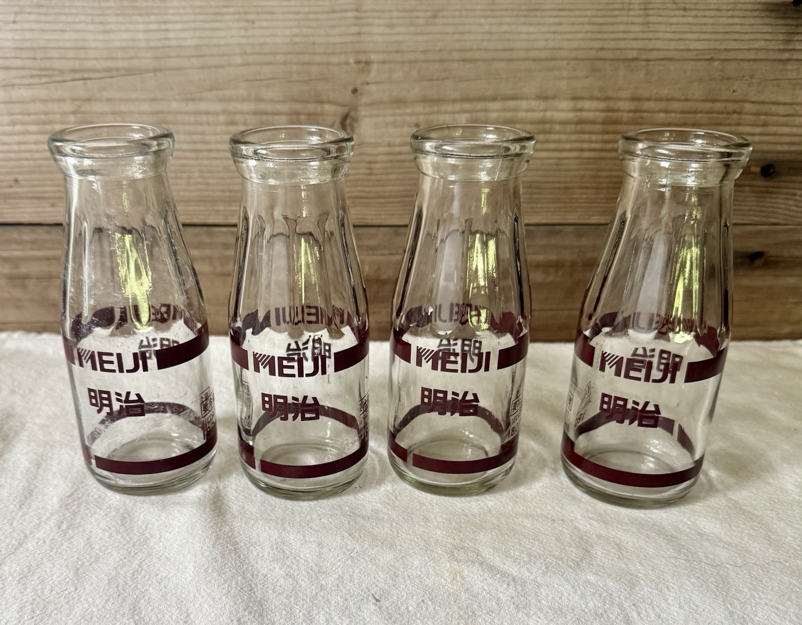 Four Vintage Meiji Japan 180 ml Glass Milk Bottles Four Vintage Meiji Japan 180 ml Glass Milk Bottles