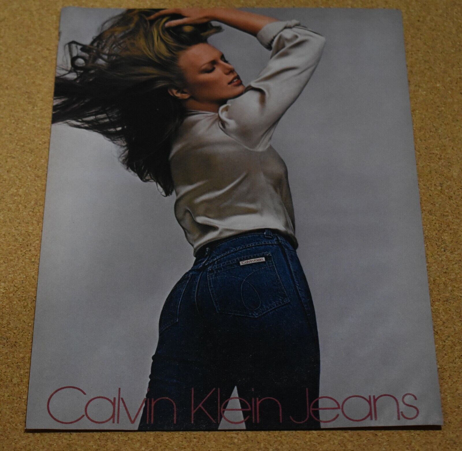 1980 Print Ad Calvin Klein Blue Jeans lady lipstick hair style fashion sexy art