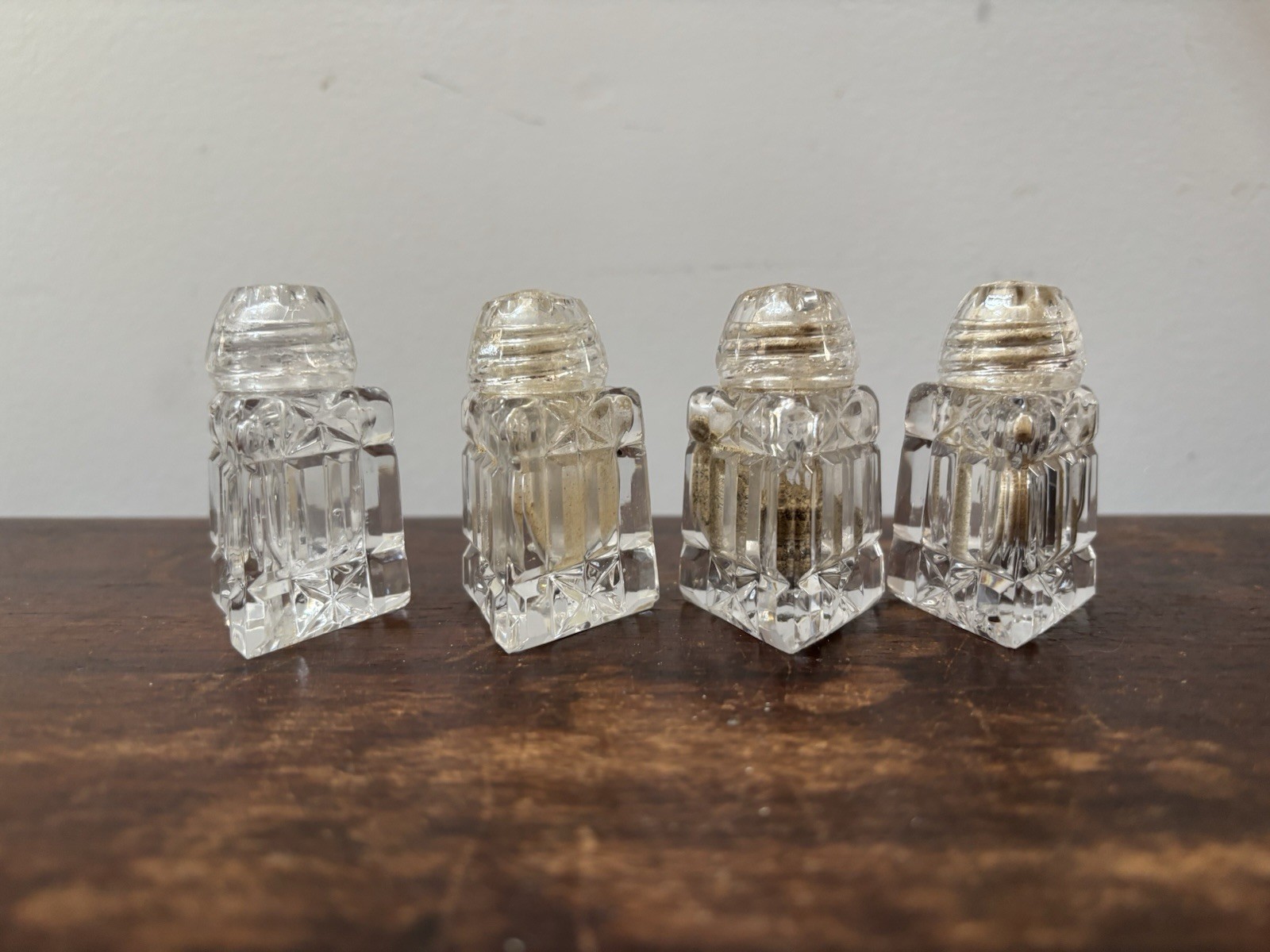 West Germany Crystal Triangle Shaped Salt & Pepper Shakers 2 Sets