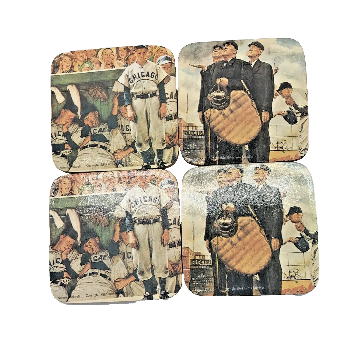 VTG Norman Rockwell Chicago Cubs Baseball Coasters Set of 4 1944 Art VTG Norman Rockwell Chicago Cubs Baseball Coasters Set of 4 1944 Art