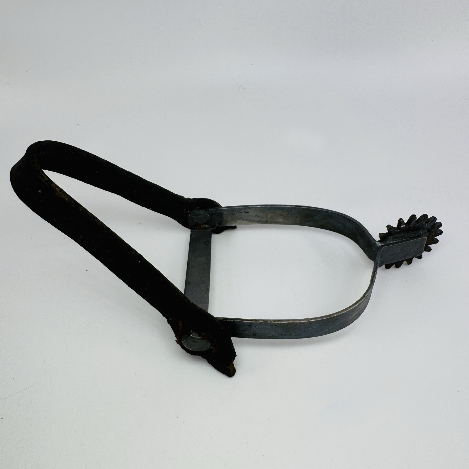 Vintage Single Western Horse Spur Metal Rowel Leather Strap Rustic Decor