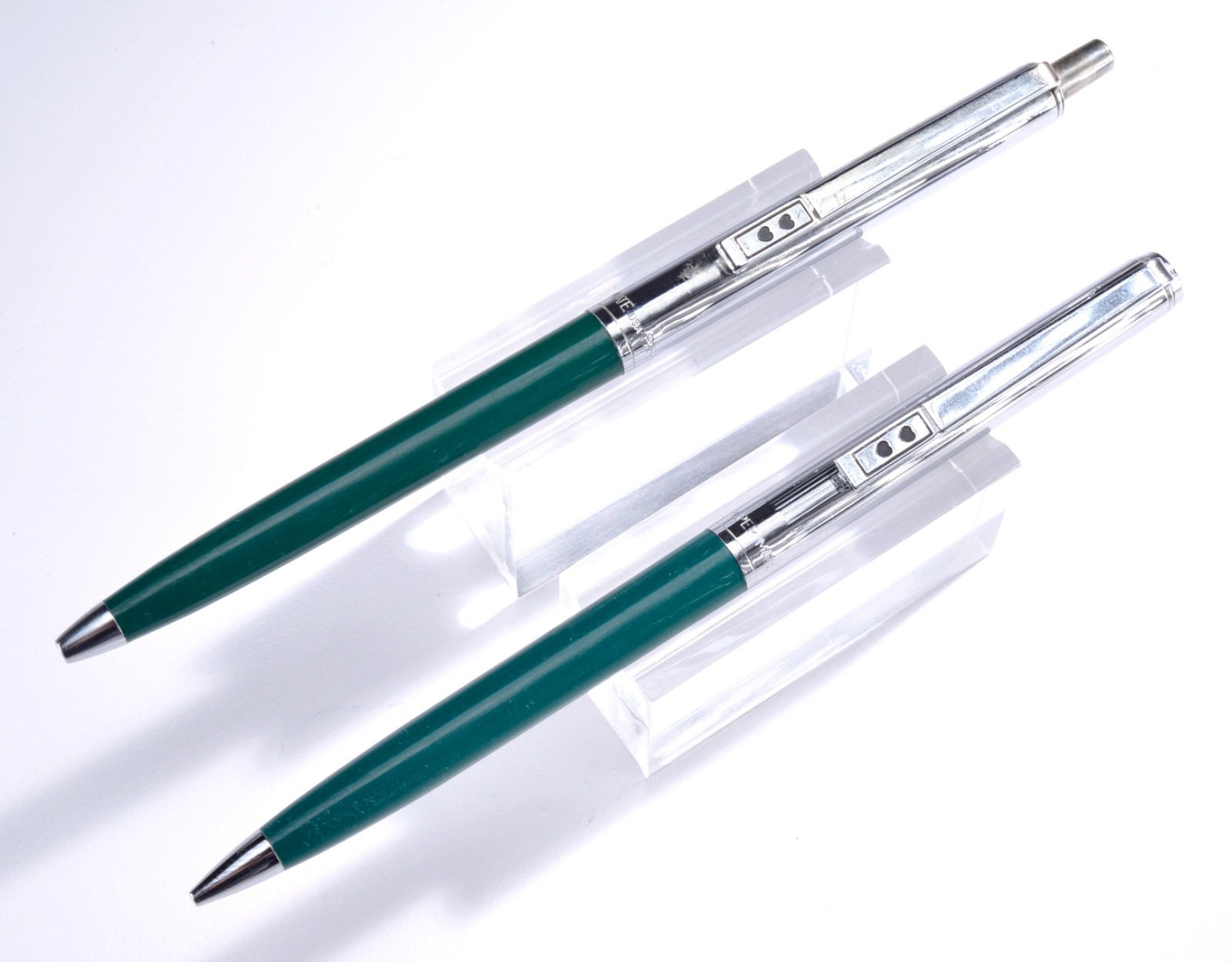 Vintage Paper Mate Double Heart Slim Profile Hunter Green Pen-Pencil Set USA #83