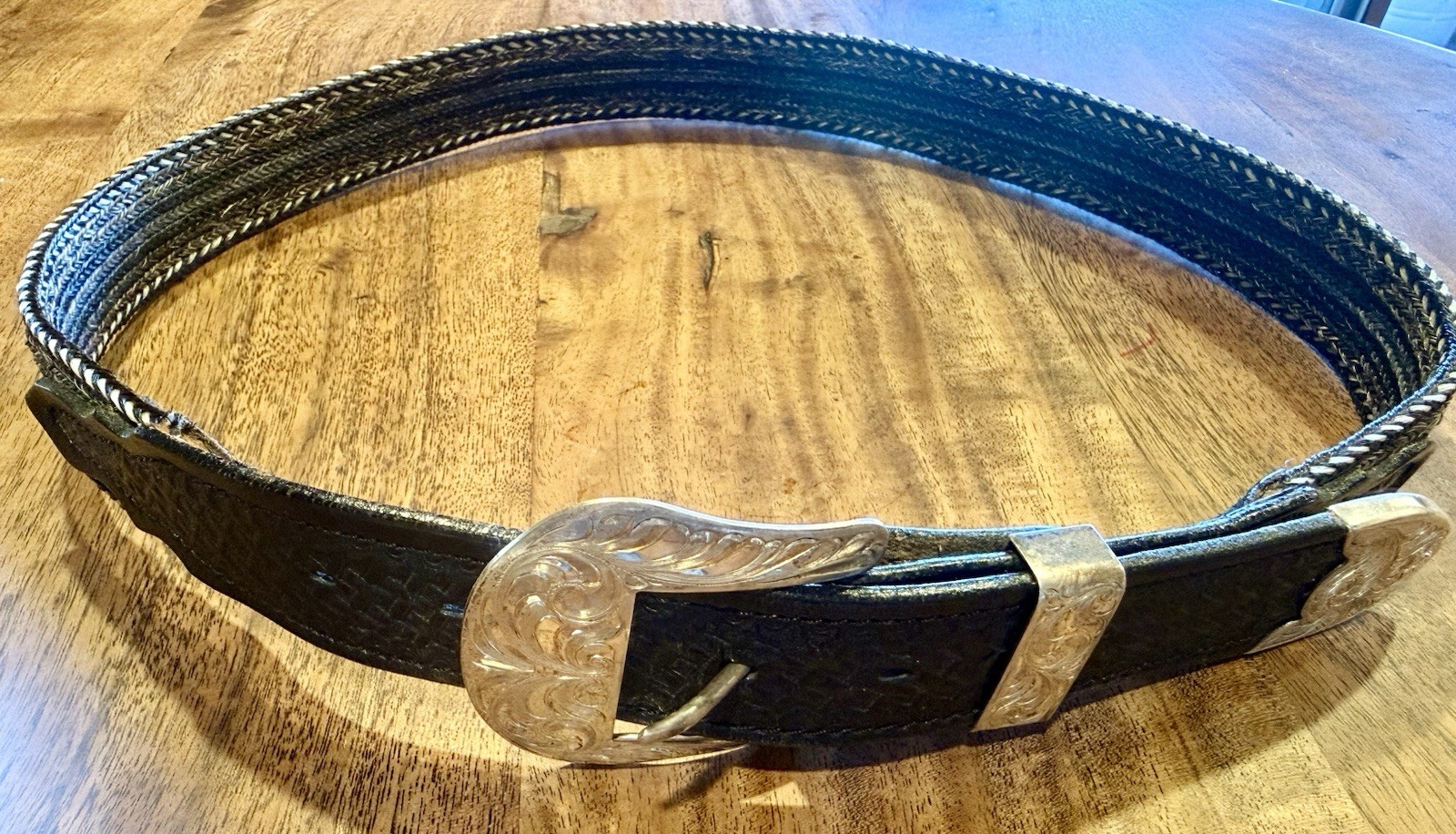 Vintage Elk Creek Sterling Silver Ranger Belt Size 36 Braided Horsehair Leather