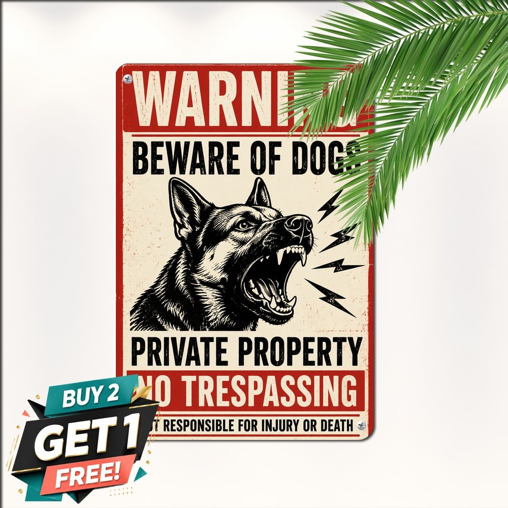 Beware Dog Security Fence Protection Gate Sign Metal Tin Plaque 8x12