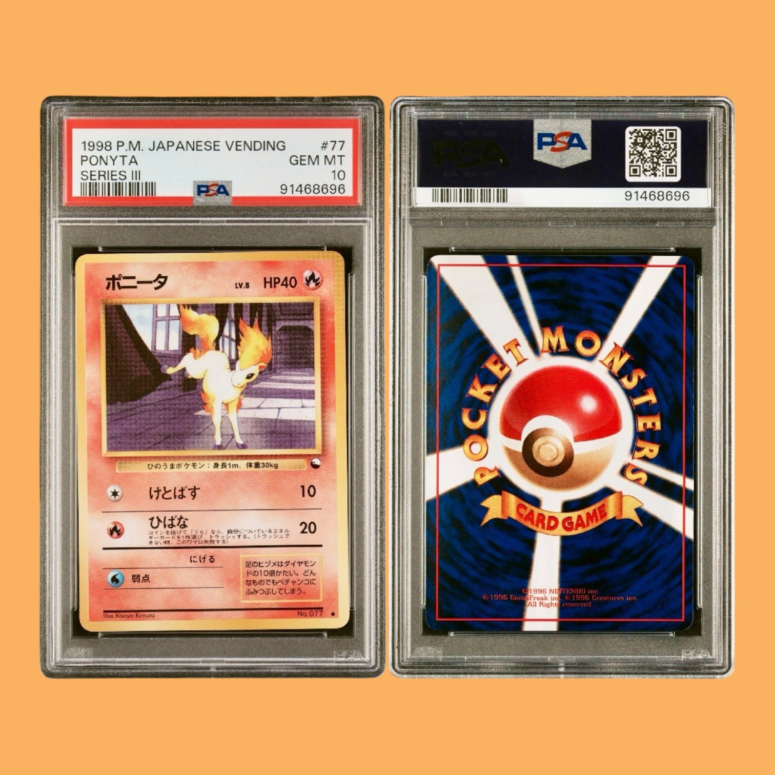 🐴 PSA 10 Ponyta Vending Series 3 No. 007 Rare Vintage Japanese Pokémon Card