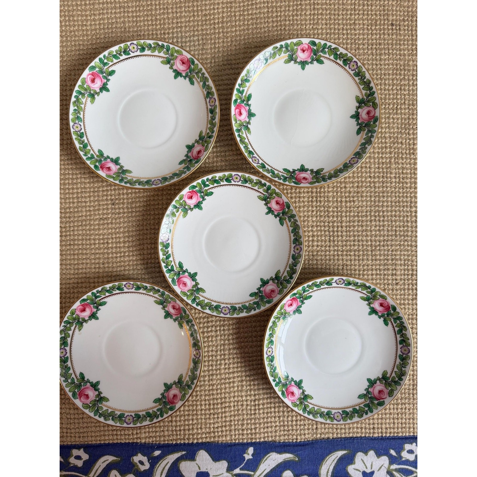 Antique Minton’s England Rose & Greenery Saucer Plates –  English Bone China