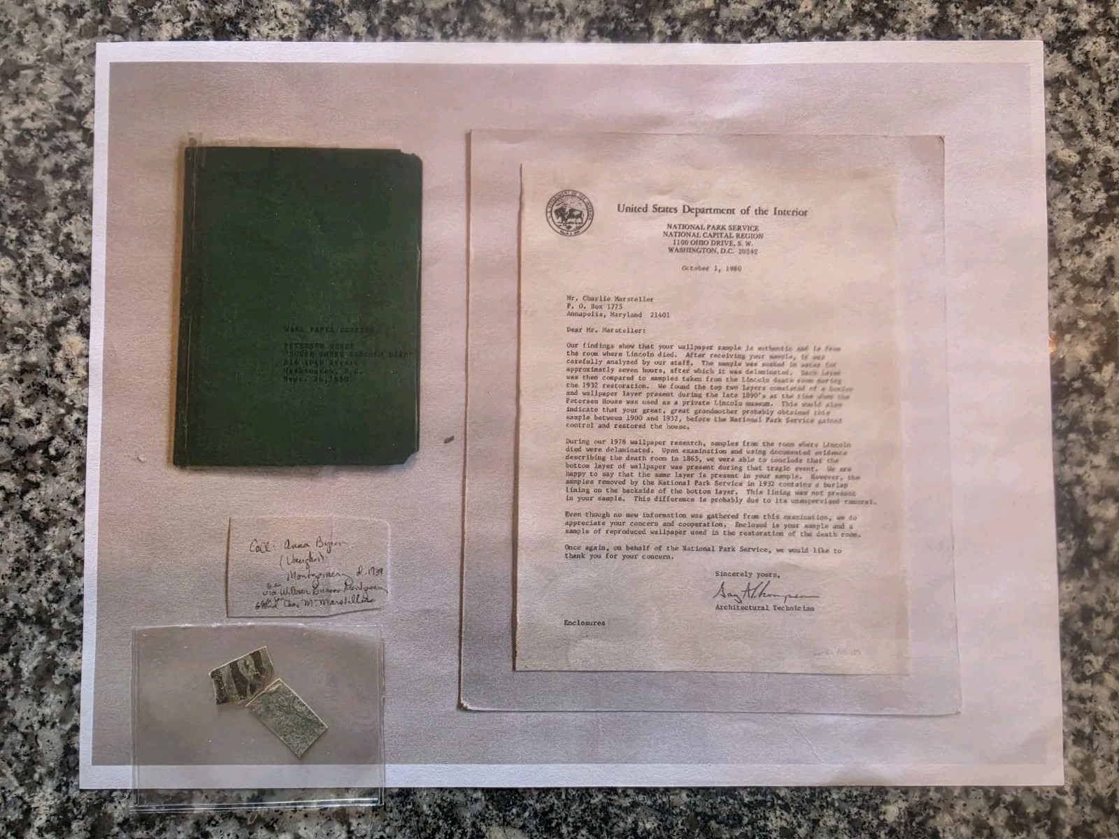 ​1865 ABRAHAM LINCOLN Civil War Death Room Wallpaper Swatch Relic Fragment NPS