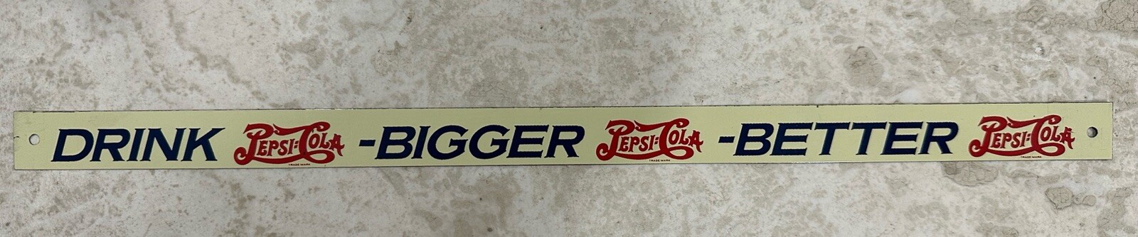 Vintage Pepsi Cola Door Push Tin Sign Double Dot Original Rare Bigger Better 15”