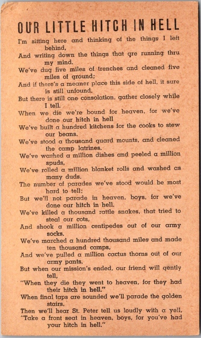 Vintage Postcard c1915 Our Little Hitch In Hell Poem Phrase Texas TX US BondsJN5