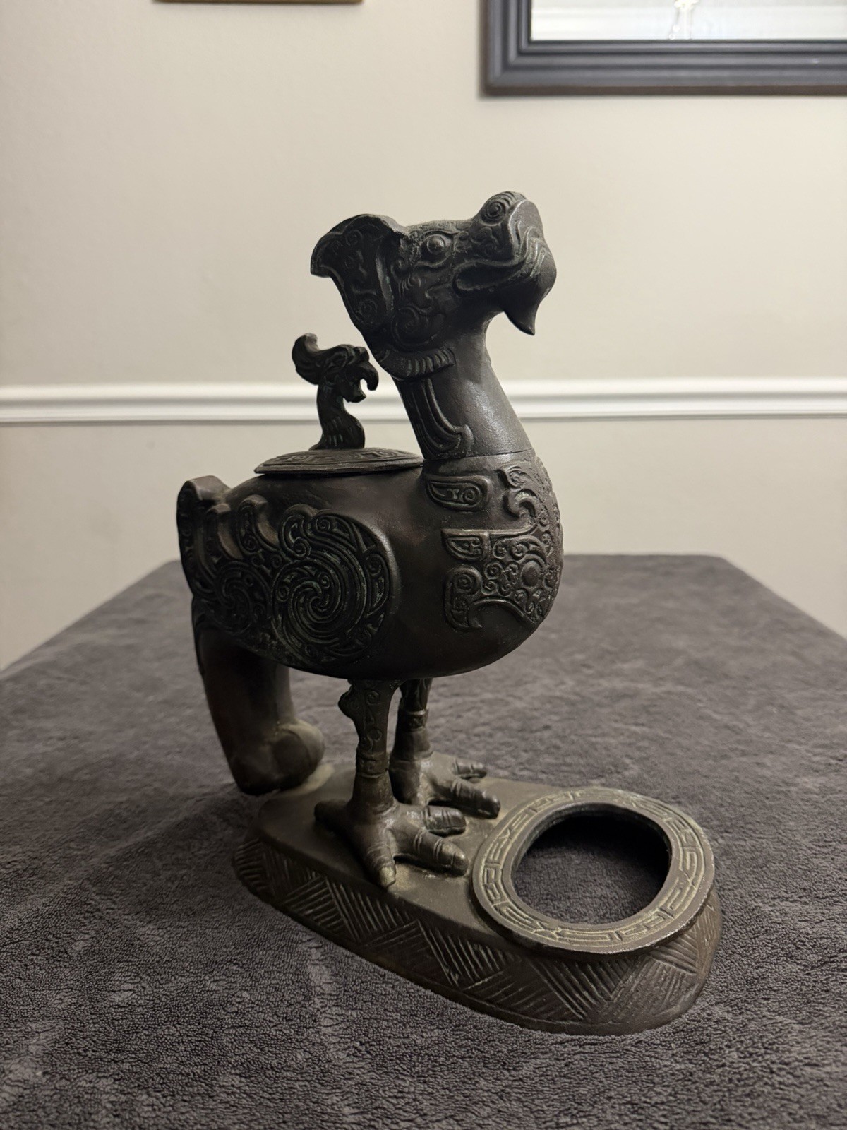 Vintage MCM James Mont Style Chinese Bronze Griffin Table Lighter Humidor Set