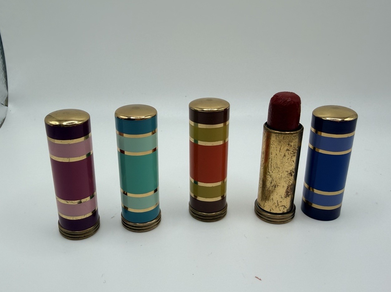 Rare Vintage 1940s Metal Lipstick Four cast in case Helena Rubinstein 