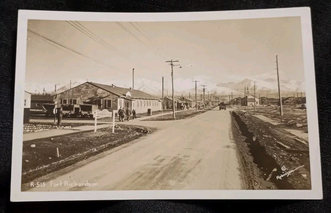 RPPC Vintage 1940s Fort Richardson Alaska WW2 Soldier's Barracks Kodak Robinson