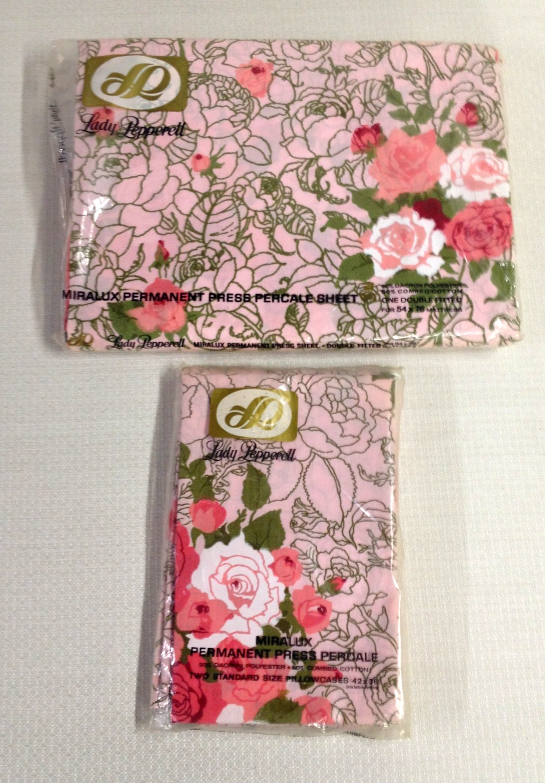Vintage Lady Pepperell Miralux - 1 Double Fitted Sheet & Pillowcases -Roses  NEW
