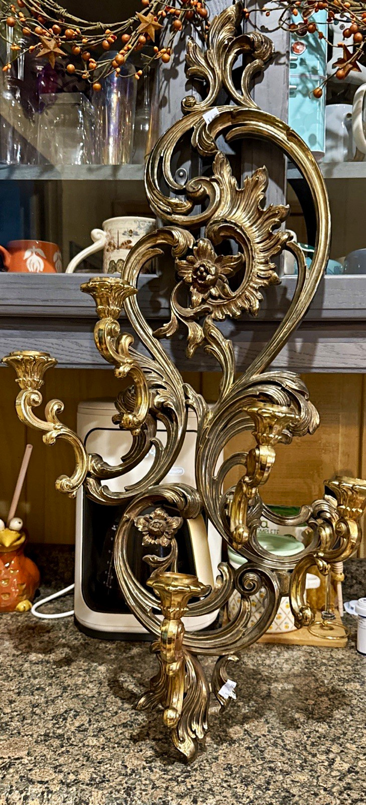 Vintage 1970s Plastic SYROCO 5 Arm Wall Sconce Ornate Tarnished Gold Baroque 34