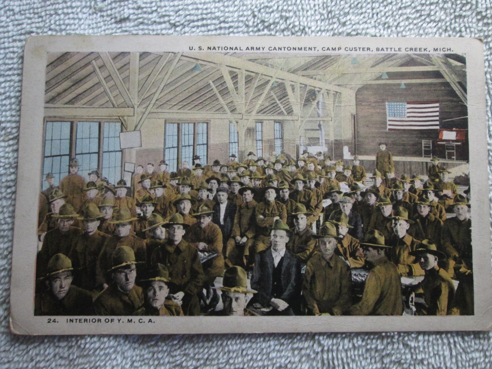 Antique Interior Of Y.M.C.A., Camp Custer, Battle Creek, Michigan WWI Postcard Antique Interior Of Y.M.C.A., Camp Custer, Battle Creek, Michigan WWI Postcard