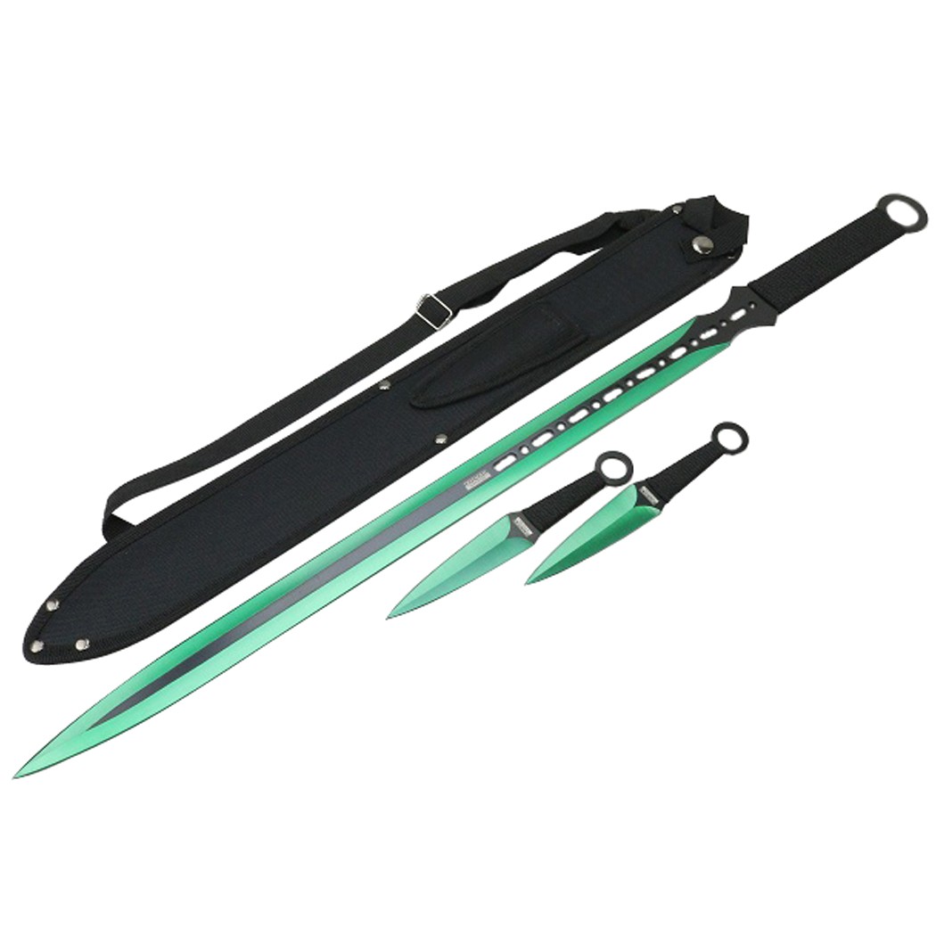 27\'\' Ninja Sword Machetes Full Tang 2 Tone Blade With 2 Throwing Knives 7\