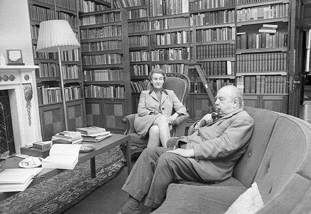 Novelist J B Priestley in the library of his home with his wif- 1968 Old Photo