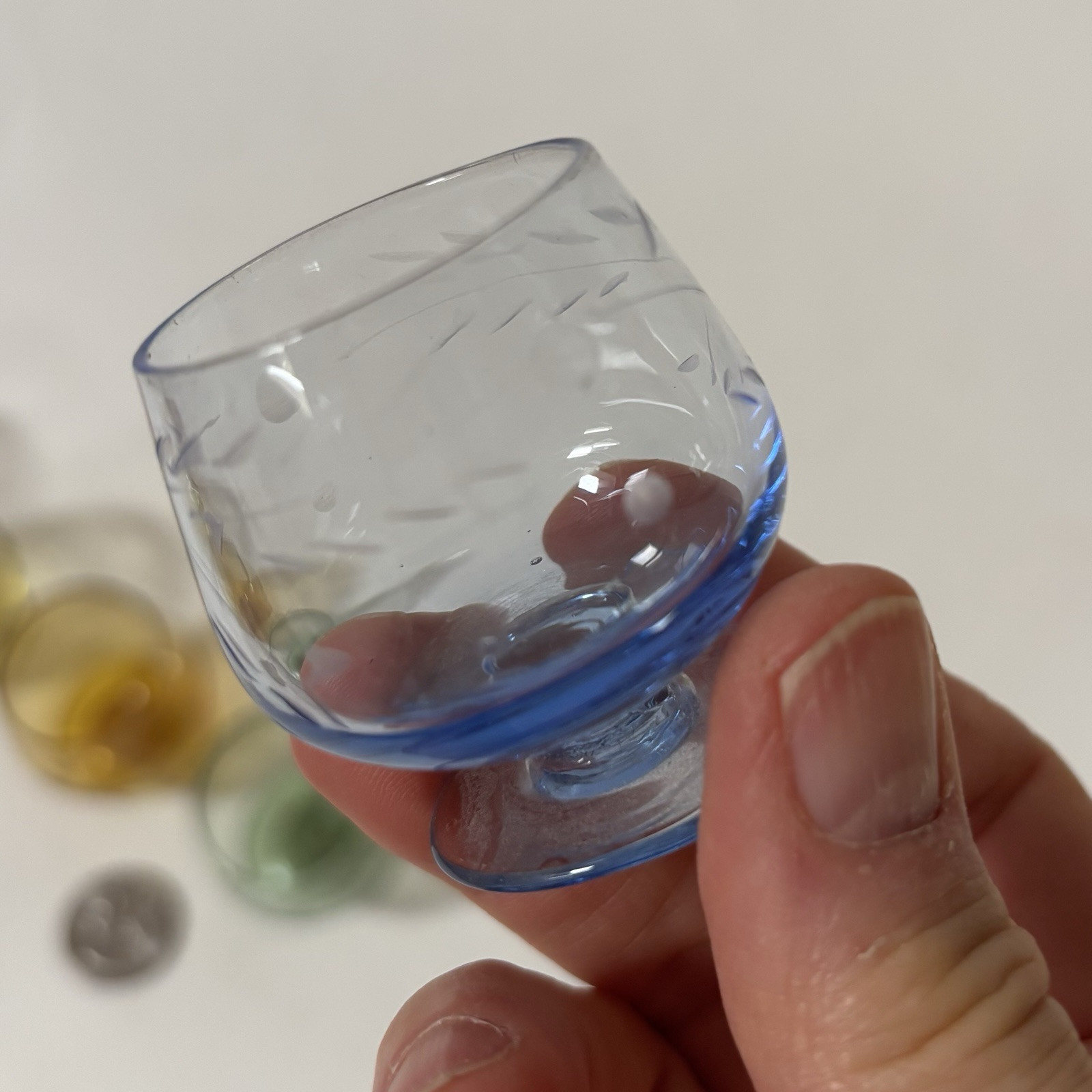 Vtg Set Of 5 Tiny Brandy Snifter Cordial Liqueur Shot glasses Hand Cut Japan 2”