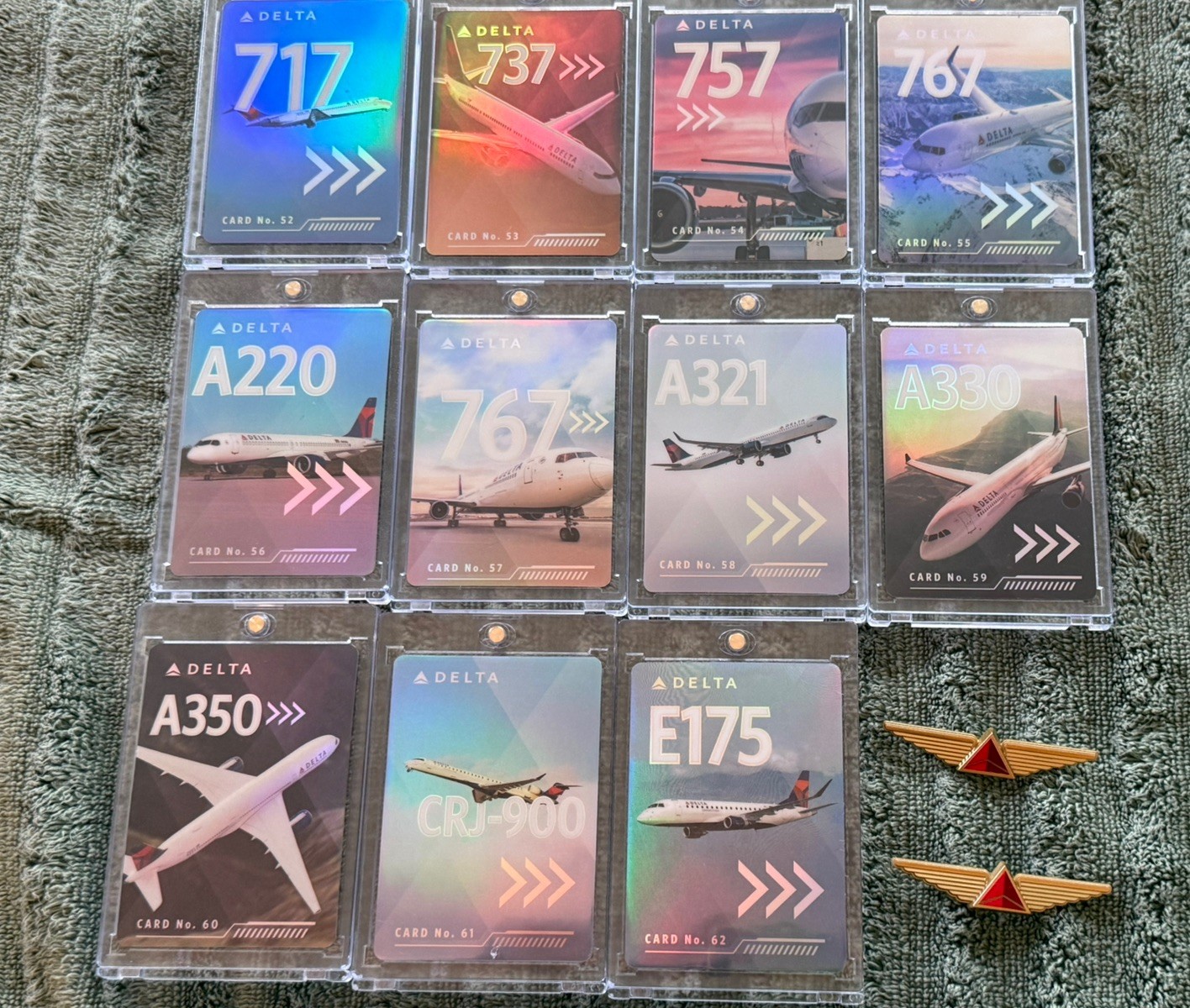 Delta Airline-Pilot Trading Cards-Set Of 11 released in 2022, plus 2 wings Delta Airline-Pilot Trading Cards-Set Of 11 released in 2022, plus 2 wings
