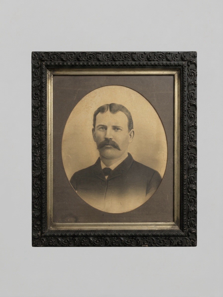 Antique Charcoal Portrait Crayon Enlargement Man With Mustache Ornate Frame