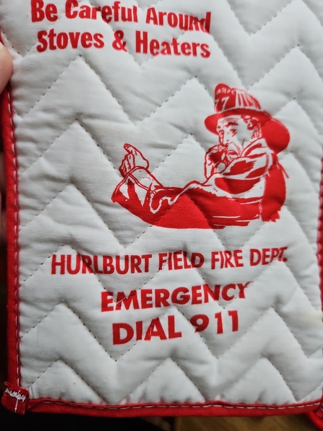 Vintage FIRE DEPARTMENT Advertising Oven Mitts HURLBURT FIELD AFB Buckley Ang