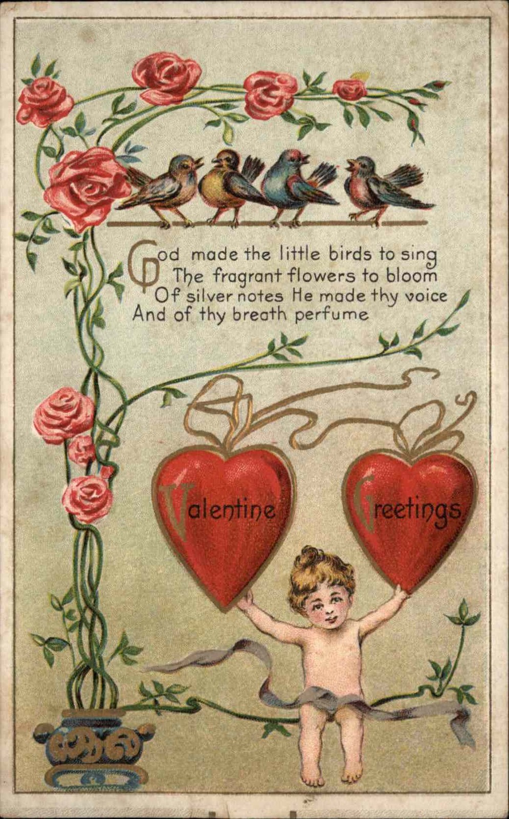 Valentines Greetings Poem Cherub Embossed c1910-1920s Vintage Postcard Valentines Greetings Poem Cherub Embossed c1910-1920s Vintage Postcard
